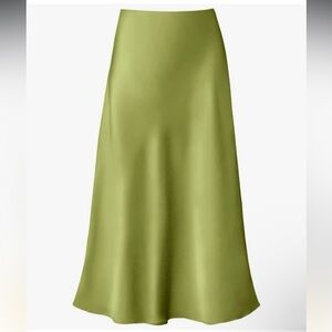 High waisted elasticized waistband flared A-line midi skirt